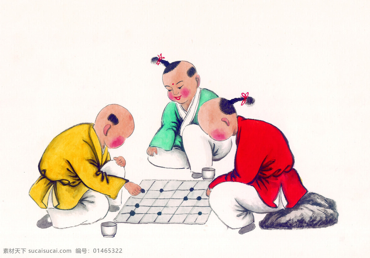 中国国画 国画 幼童 儿童 顽童 人物 写意 下棋 对奕 童男 文化艺术 绘画书法 国画系列 设计图库 清晰 300 玩耍 古代画素材