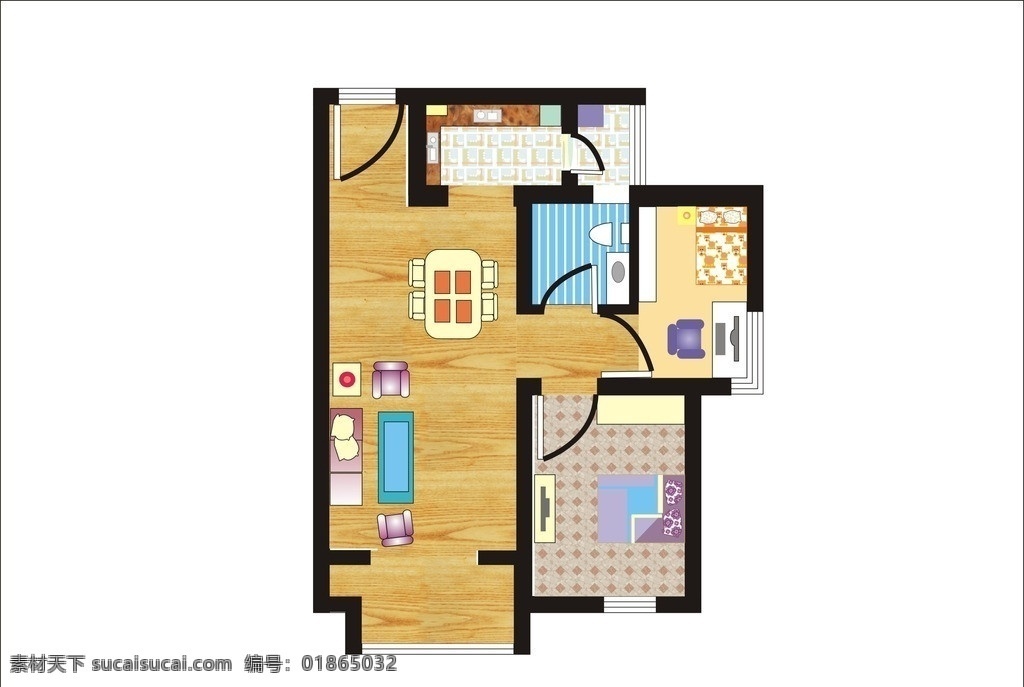 彩色户型图 户型图 俯视室内图 平面户型图 室内设计 彩色 建筑家居 矢量