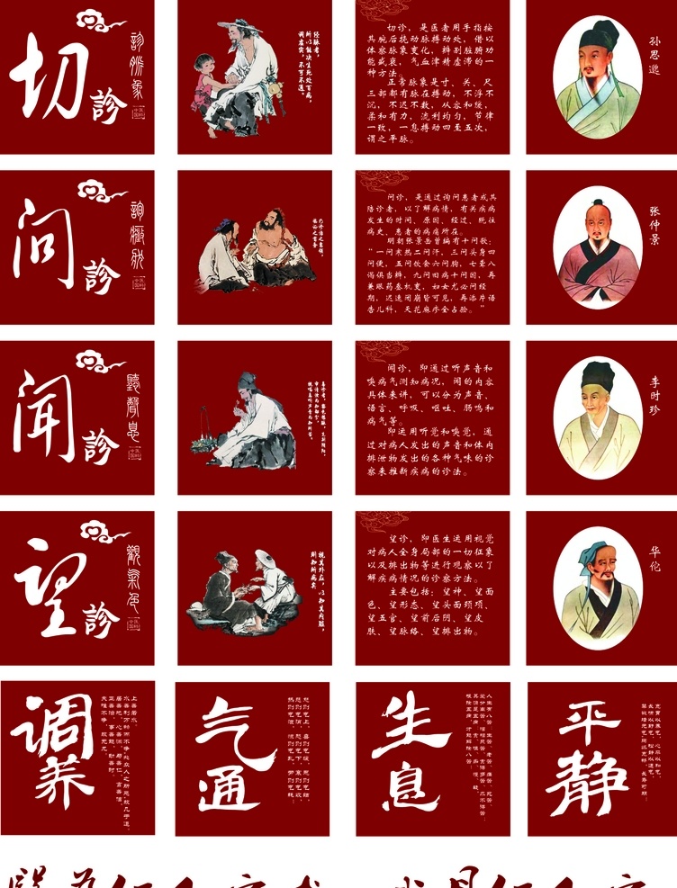 中医四诊 中医门诊 望闻问切 四大名医 中医标语 中医画