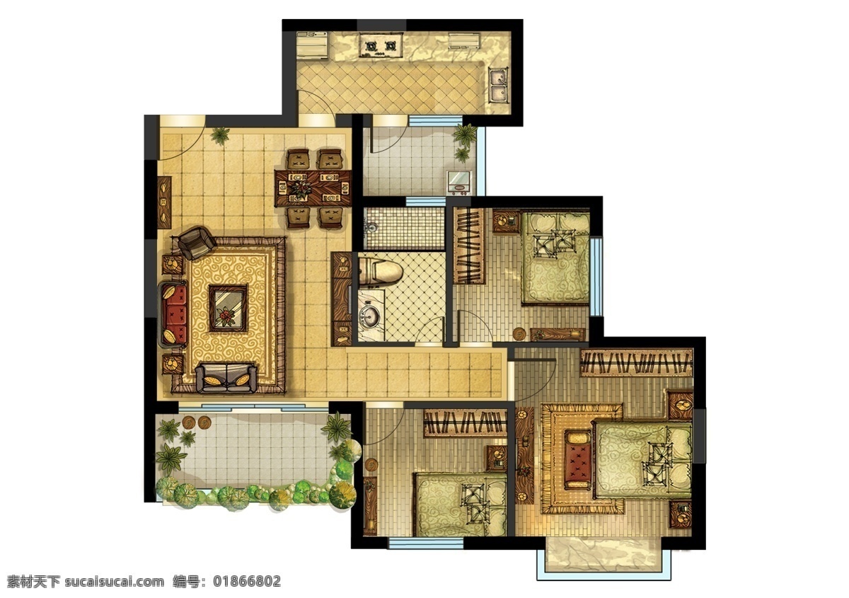 户型图 户型 家居 家具平面 户型平面图 彩平图 室内布置 建筑家居模型 房地产广告 广告设计模板 源文件