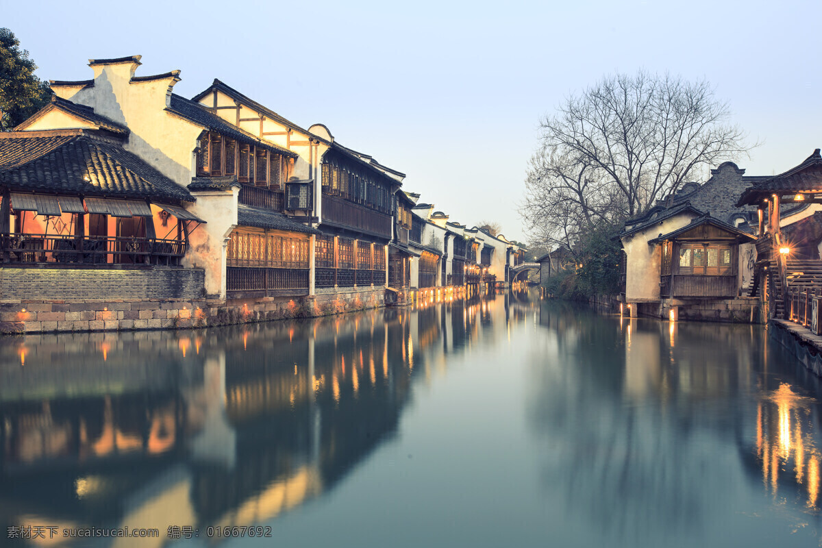 乌镇 水上 夜景 图 灯笼 古朴 冬天 唯美 复古 古代 建筑园林 建筑摄影