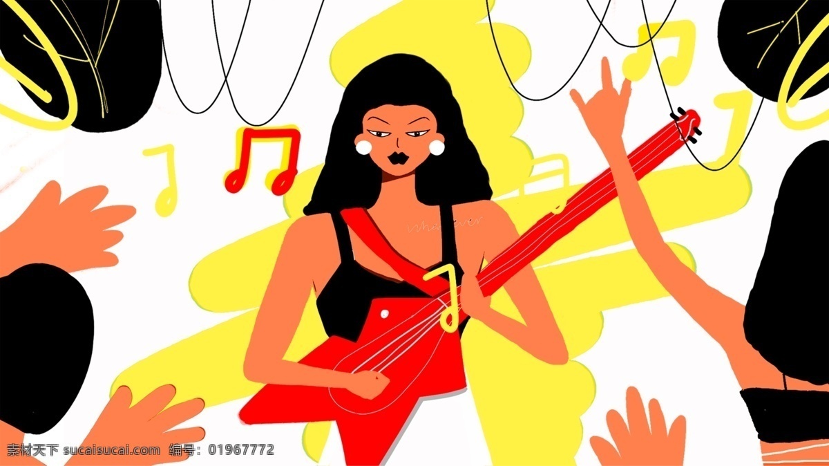 原创 扁平 风 插画 音乐节 扁平风 音乐狂欢 吉他 音乐盛宴