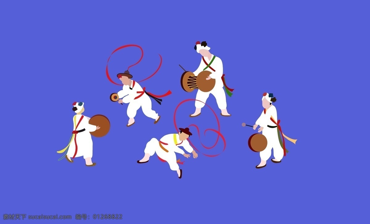 韩国 传统 舞蹈 矢量 朝鲜 打鼓 缎带 技能 人物 少数民族 跳舞 传统舞蹈 矢量图 其他矢量图