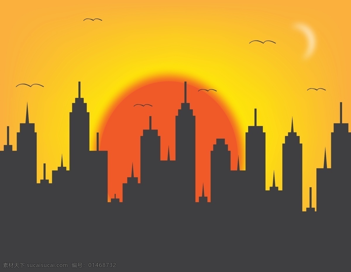 傍晚 夕阳 城市 背景 ai格式 飞鸟 广告 海报 温暖 温馨 阳光
