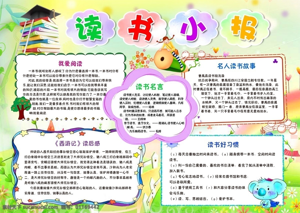 读书小报 读书 小学 学生 小学生 学校 学习 卡通 孩子 小报 成长册 成长 档案 手抄报 电子报 电脑小报 学校节日小报