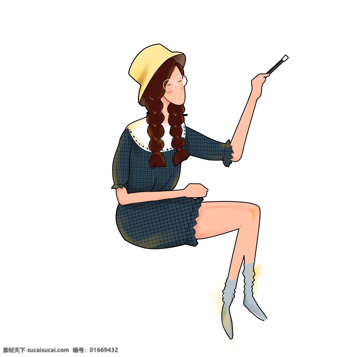 复古 肌理 手绘 画画 女孩子 卡通 复古肌理 插画 女孩 画家 人物