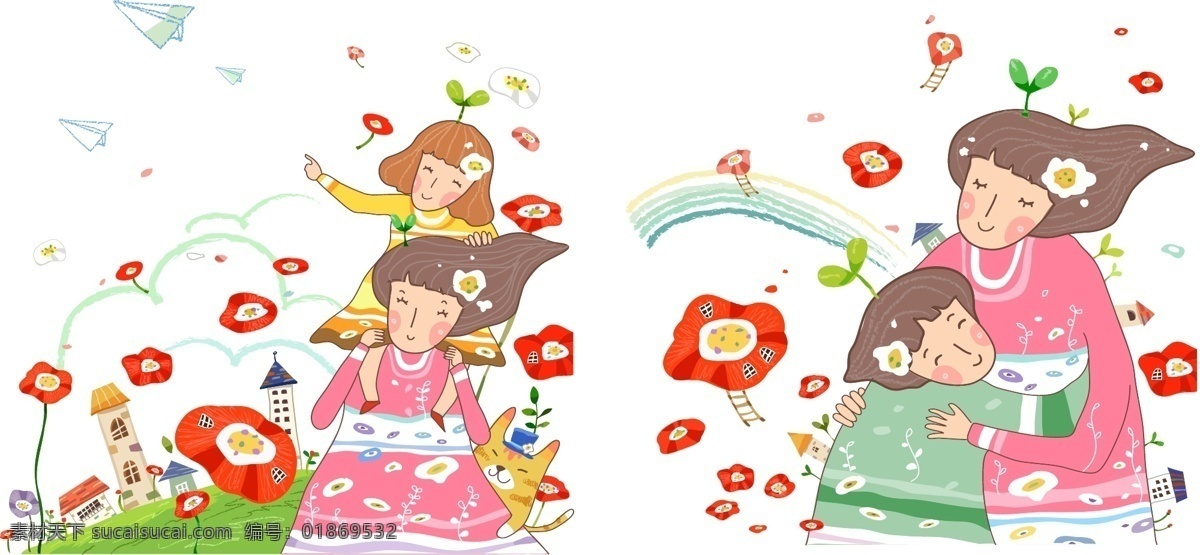母爱 母亲 妈妈 亲子 孩子 高兴 爱心 儿童 快乐儿童 卡通画 儿童节 春天 鲜花 六一儿童节 小伙伴 童真 童年 儿童绘画 卡通插画 卡通人物 卡通形象 铅笔画 梦想天空 铅笔彩色画 幼儿绘画 儿童世界 卡通设计 矢量
