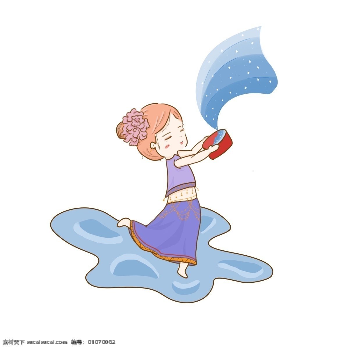 泼水节 少数民族 小女孩 玩 水 卡通 人物 可爱 手绘 玩水