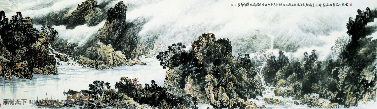 风景 高山 高山流水 国画 国画水墨画 国画艺术 绘画书法 瀑布 云 隐 千岩 秀 设计素材 模板下载 云隐千岩秀 树木 小船 亭子 山 水 山岭 溪涧 溪流 书法 印章 水墨画 文化艺术 山水画 装饰素材 雕刻 图案