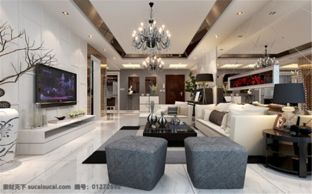 宽敞 豪华 客厅 模型 效果图 欧式 max 灯具模型 沙发茶几 室内设计 现代客厅 现代
