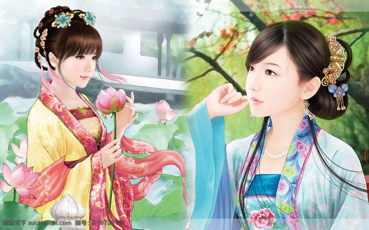 古装手绘美女 古装手绘 卡通 动漫 绘画书法 文化艺术
