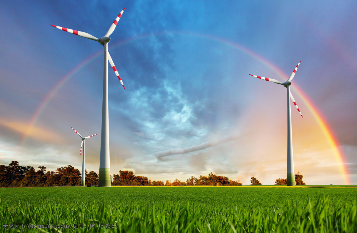 美丽 彩虹 风车 风能发电 草地 环保 环保节能 生态环保 其他类别 环境家居 蓝色