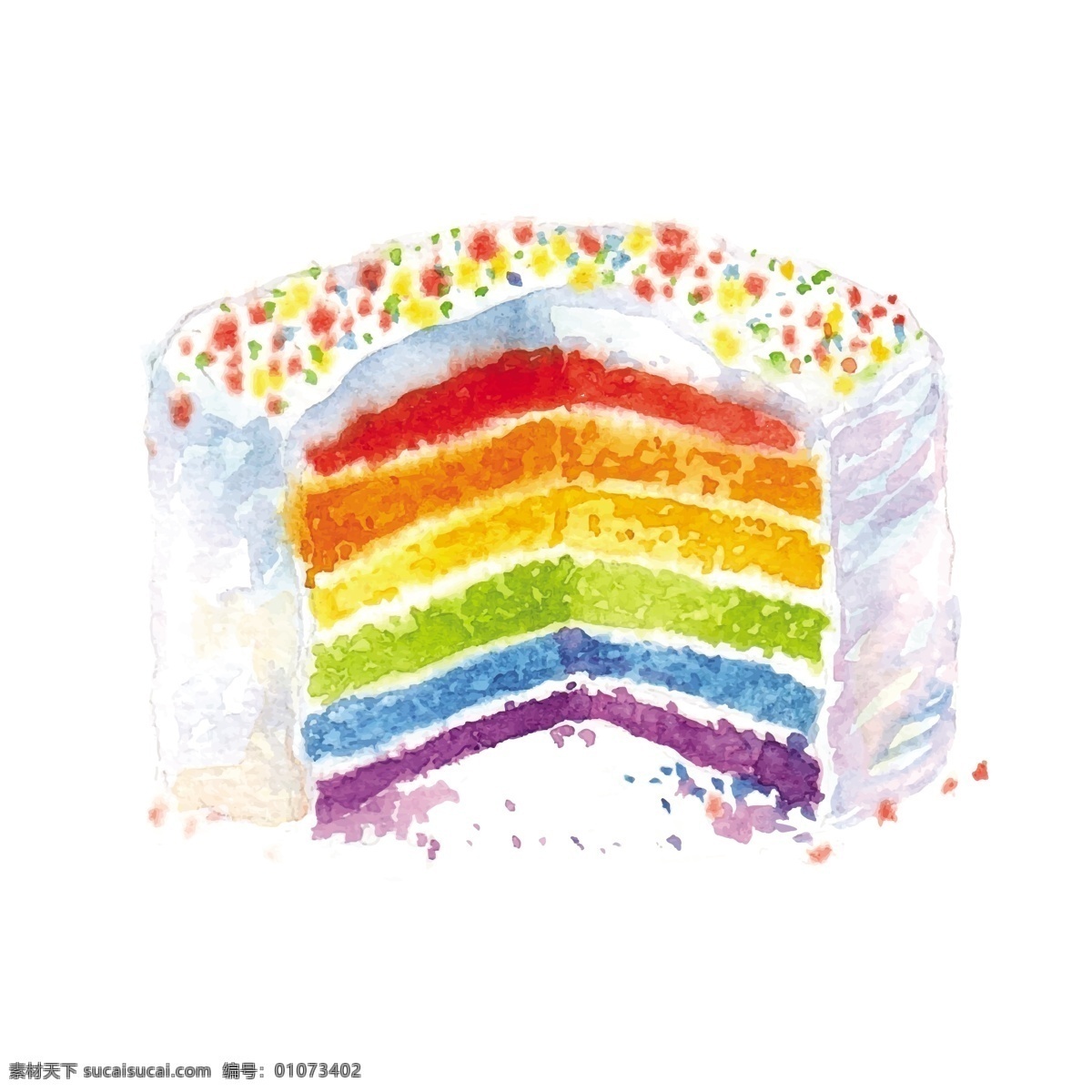彩虹蛋糕 甜品 彩虹 蛋糕 水墨画 白色