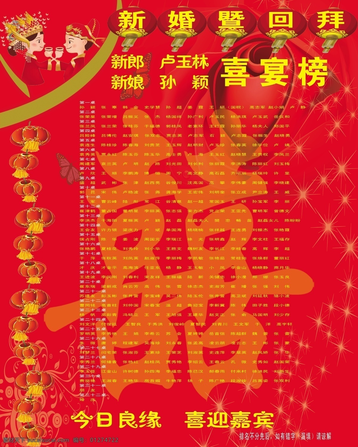 结婚喜榜 结婚 喜榜 结婚背景 灯笼 新郎 新娘 展板模板 广告设计模板 源文件