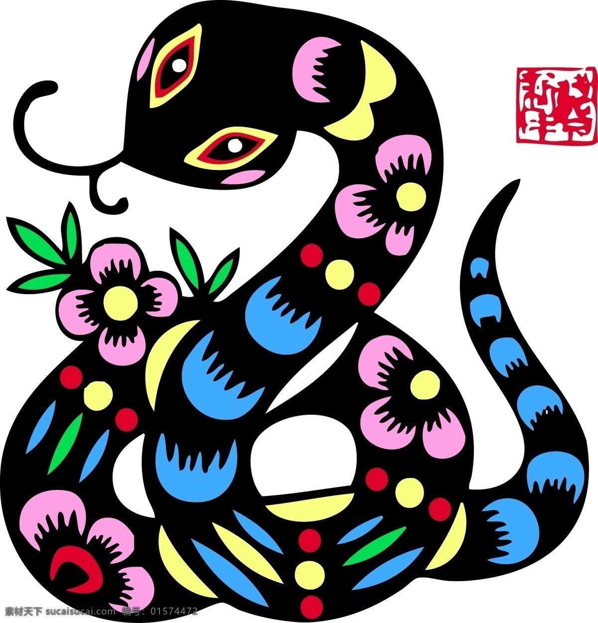 年画 风格 蛇 画 矢量 花纹 动物 野生动物 花卉 花朵 剪影 创意 卡通 插画 背景 海报 画册 印章 矢量动物 生物世界