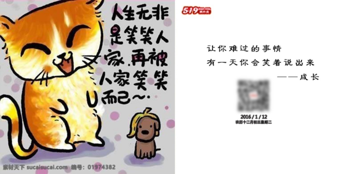 成长 猫咪 语录 人生 笑笑 香蕉皮 白色