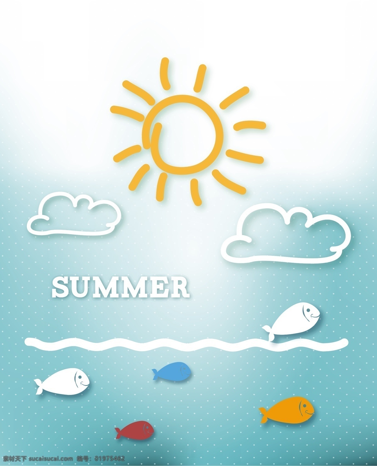 海 云 太阳 鱼 夏天 矢量 插画 白色