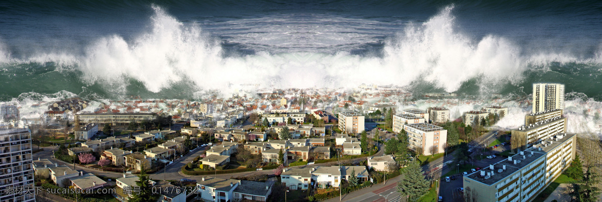 城市 大海 海浪 建筑 末日 灾难 水漫人间 水 淹没 人间 天灾 灭绝 海报 自然景观