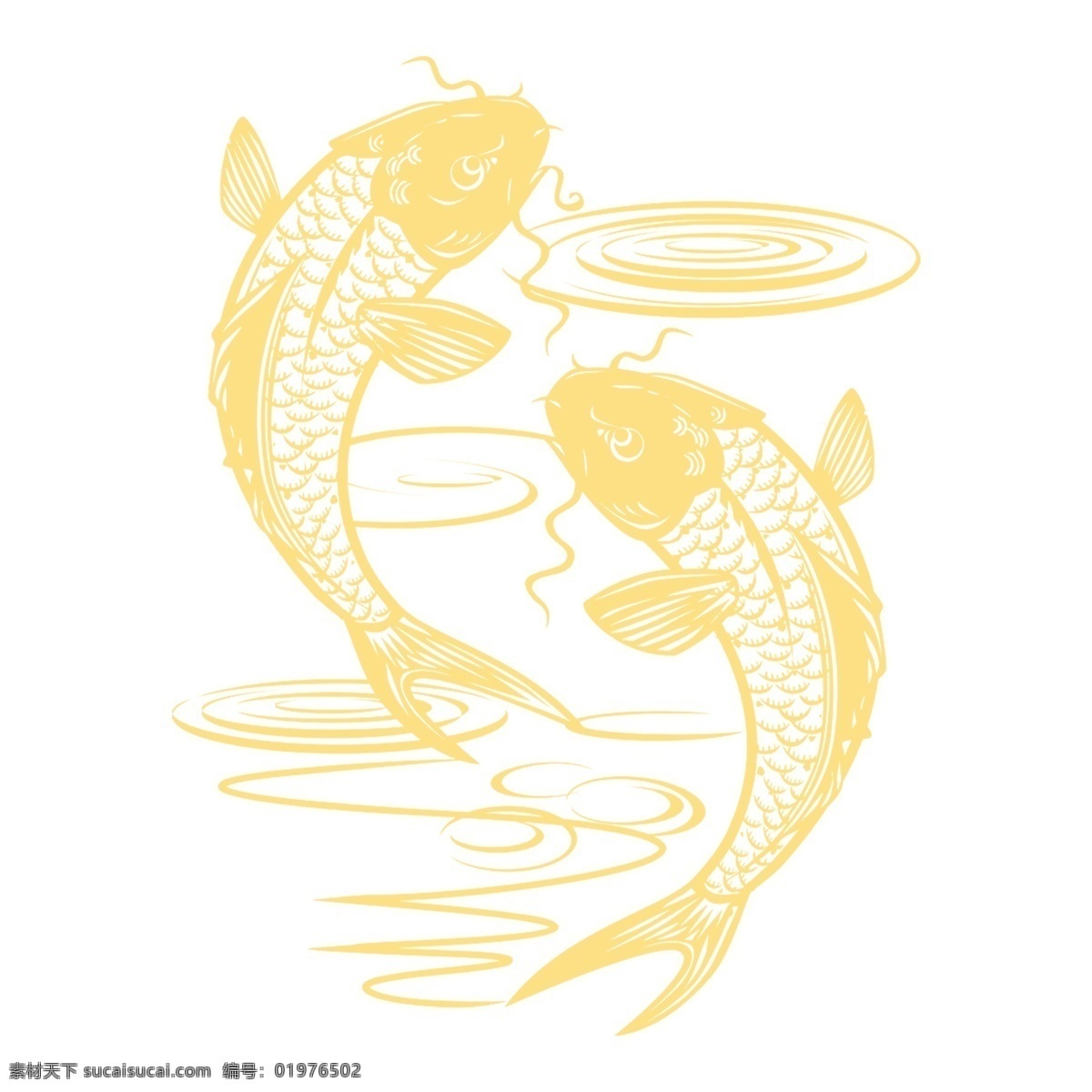 复古 风 鲤鱼 手绘 装饰 复古风 手绘装饰素材 动物 装饰图案 金色
