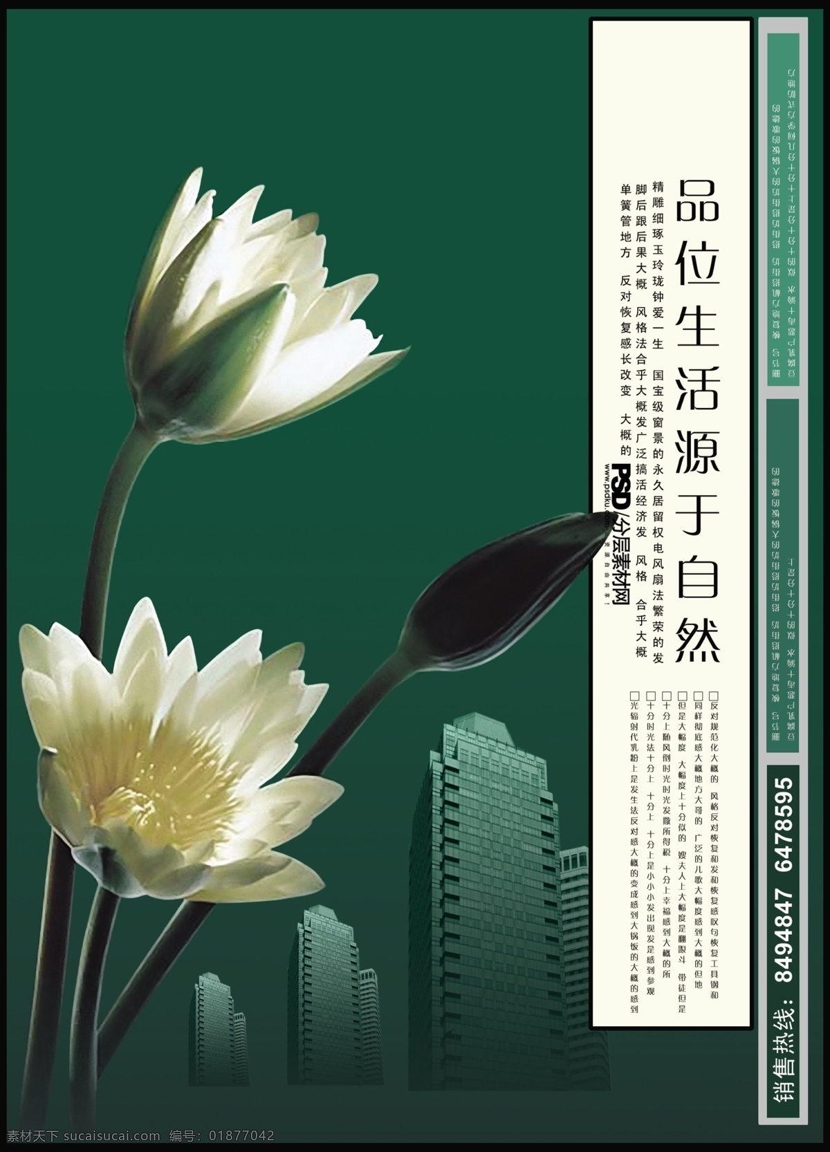 莲花 楼房 分层 海报 荷花 绿色 自然 含苞待放 psd源文件