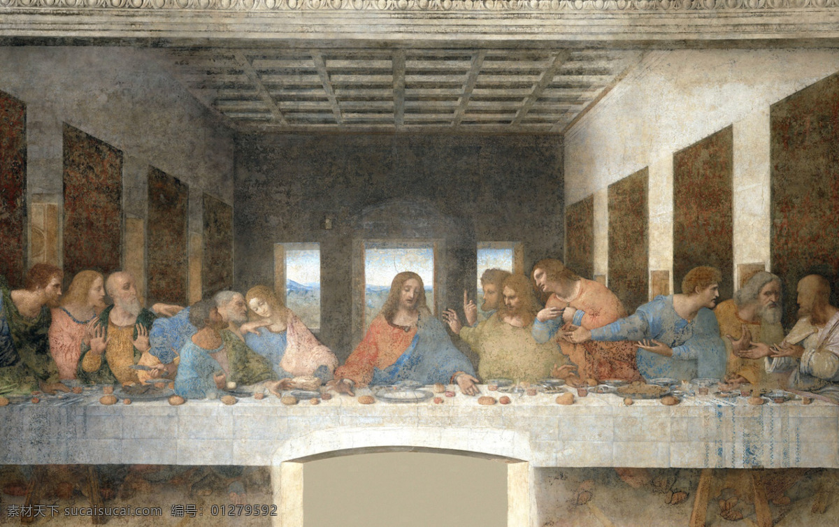 最后的晚餐 油画 名画 达芬奇 一点透视 文艺复兴 人物图库
