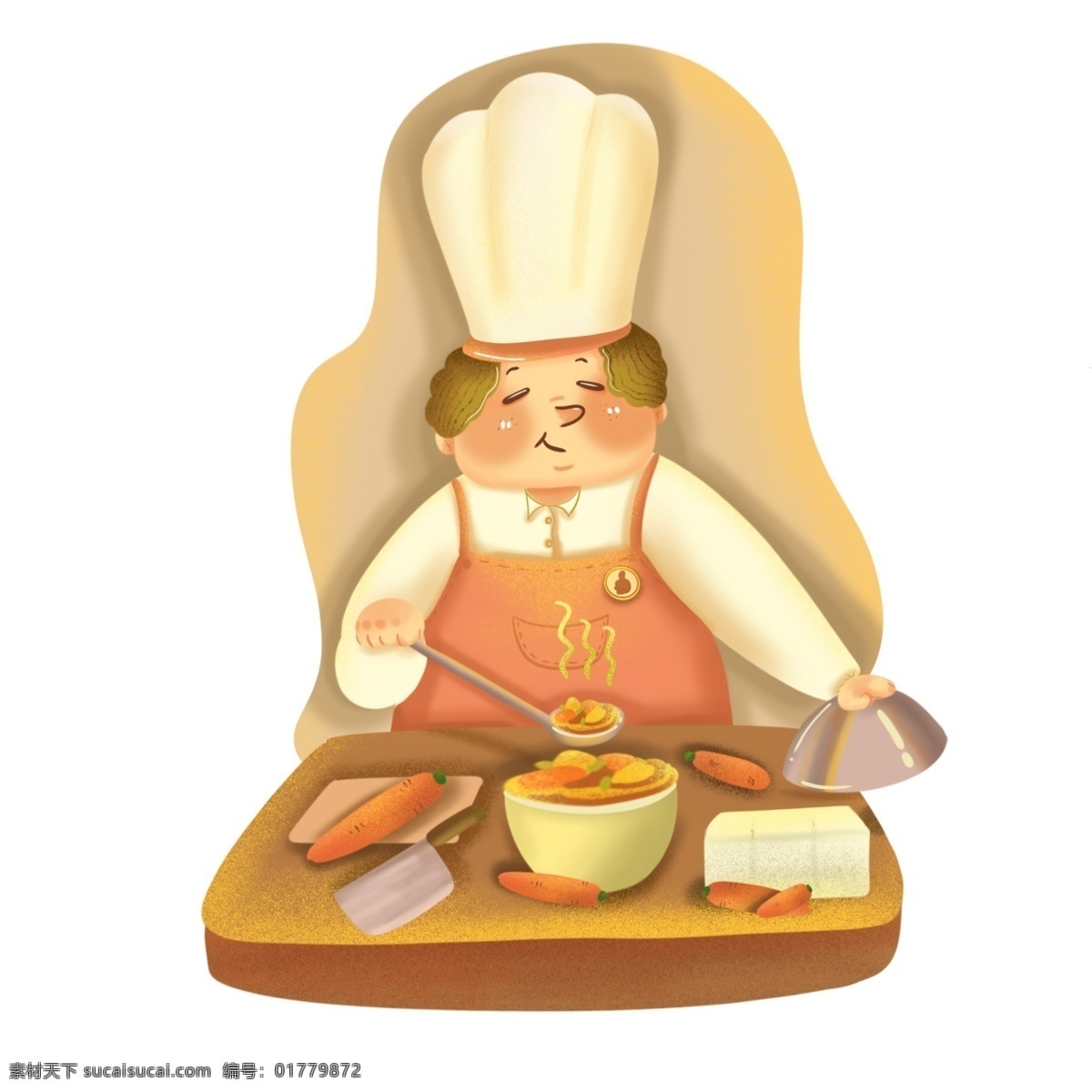 工作 中 厨师 咖喱 胡萝卜 美味 餐厅 做饭 卡通 形象 做汤 大厨 劳动节 职业