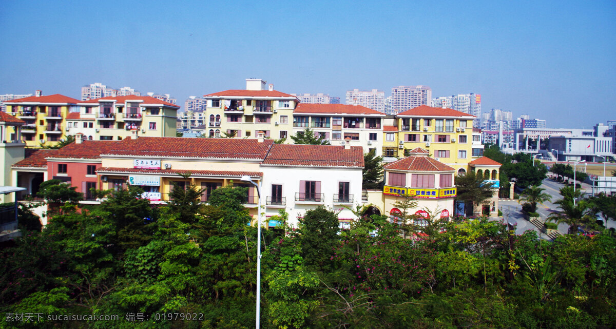 国内旅游 蓝天 楼群 路灯 旅游摄影 绿树 天空 欧式 建筑 欧式楼群建筑 深圳布吉 大芬建筑 别墅群 摄影景观 家居装饰素材