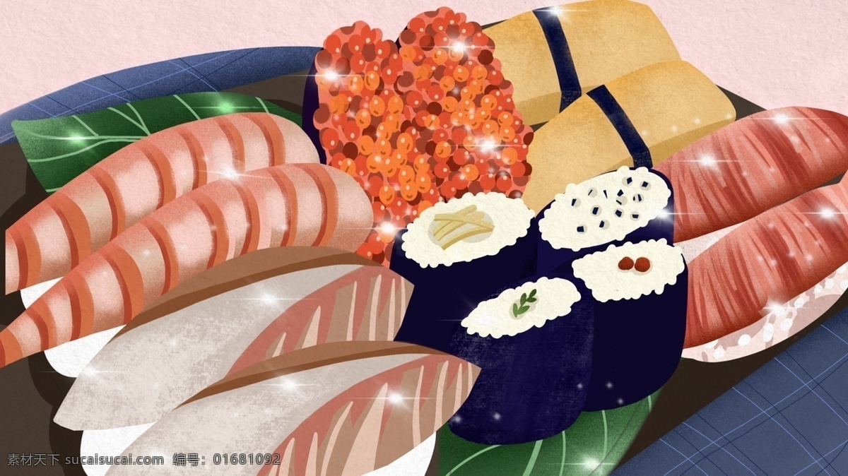 美食 大作 战 写实 寿司 拼盘 商用 插画 美食大作战