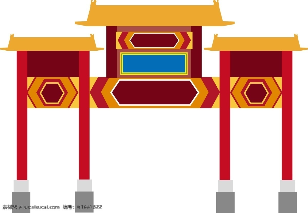 中国 古代 建筑物 手绘 矢量 元素 背景 装饰 套 图 建筑