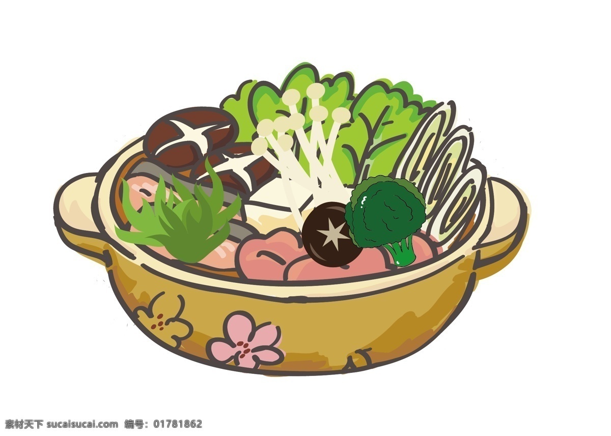 手绘 火锅 食 材 元素 食材 卡通