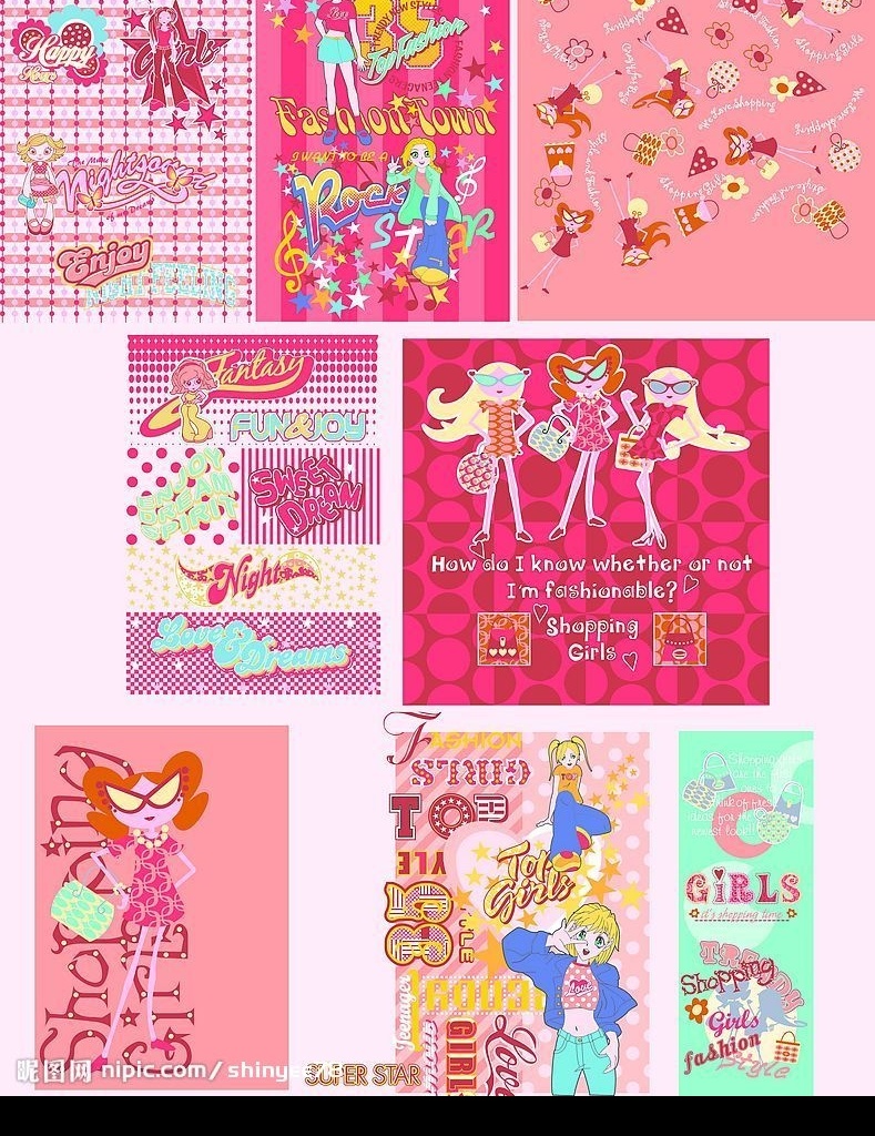 时尚 女孩 文字 组合 卡通人物 时尚女孩 文字组合 潮流 花朵 底纹 购物 背景 花纹背景 形状 底纹图案 花纹 花纹图案 矢量 矢量图库 矢量人物 妇女女性