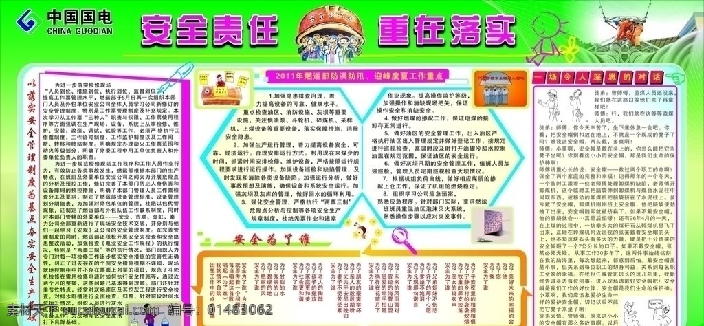 安全责任板报 中国国电 安全责任 重在落实 展板模板 矢量