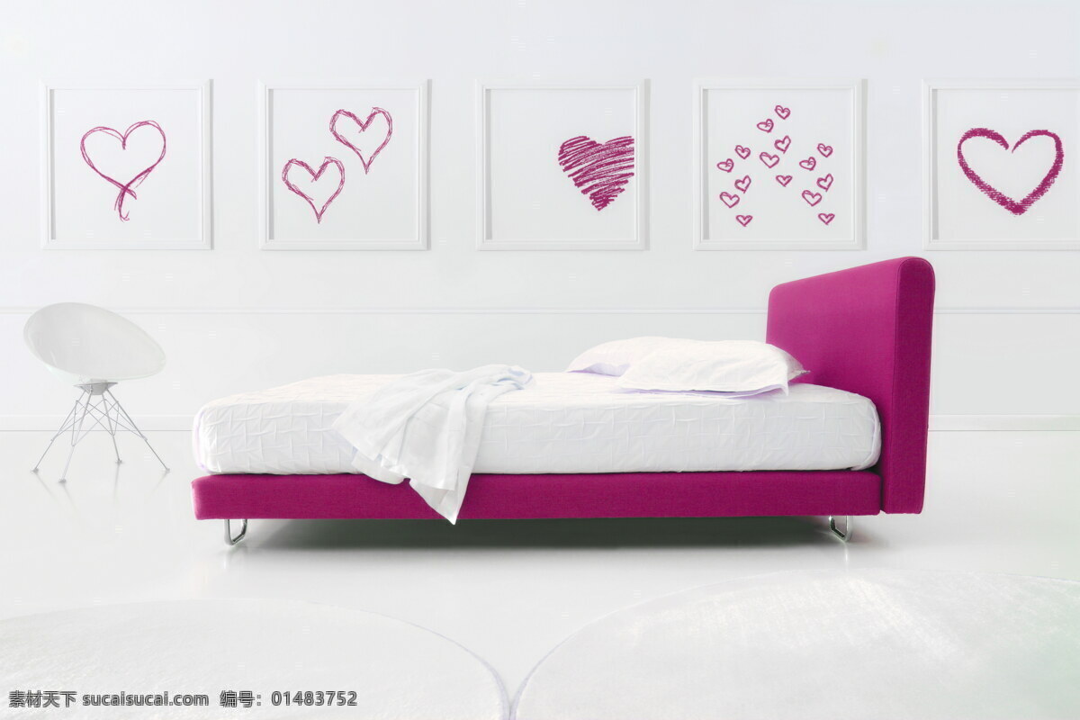 简单的一张床 白色 心形 粉色 床 干净 家具 产品素材 家具素材 家装素材 室内设计 环境家居