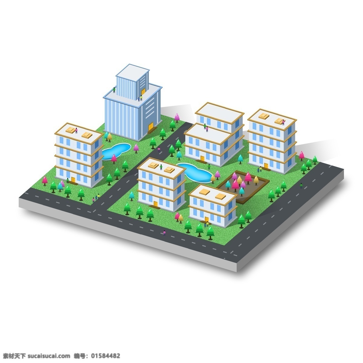 d 科技 城市 绿色 健康生活 小区住宅 建筑 绿地 绿色健康 住宅 道路 2.5d 科技城市 生活小区 水池 树池 居住区 居民楼