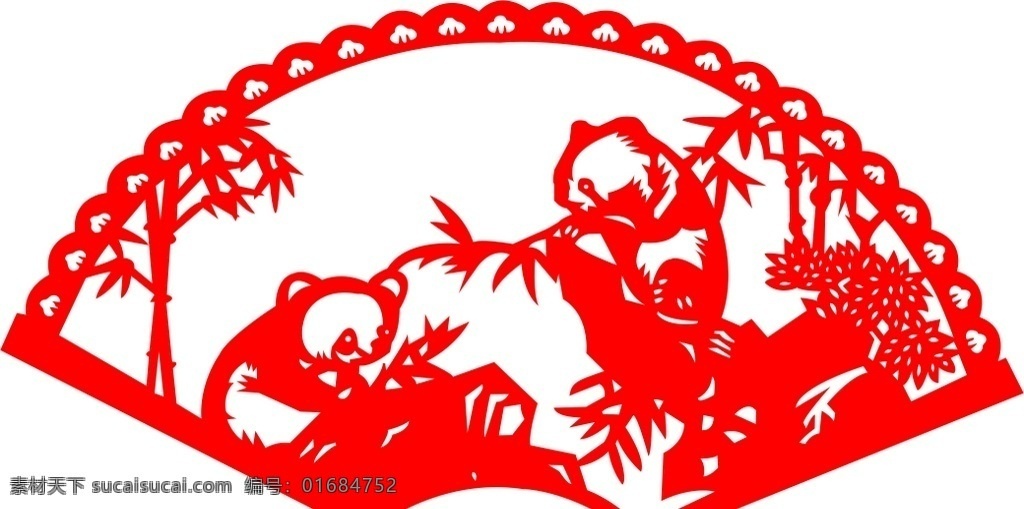 熊猫剪纸 熊猫 动物 可爱 国宝 竹子 剪纸 线条 矢量 传统 民俗 装饰 窗花 插画 文化艺术 传统文化 绘画书法