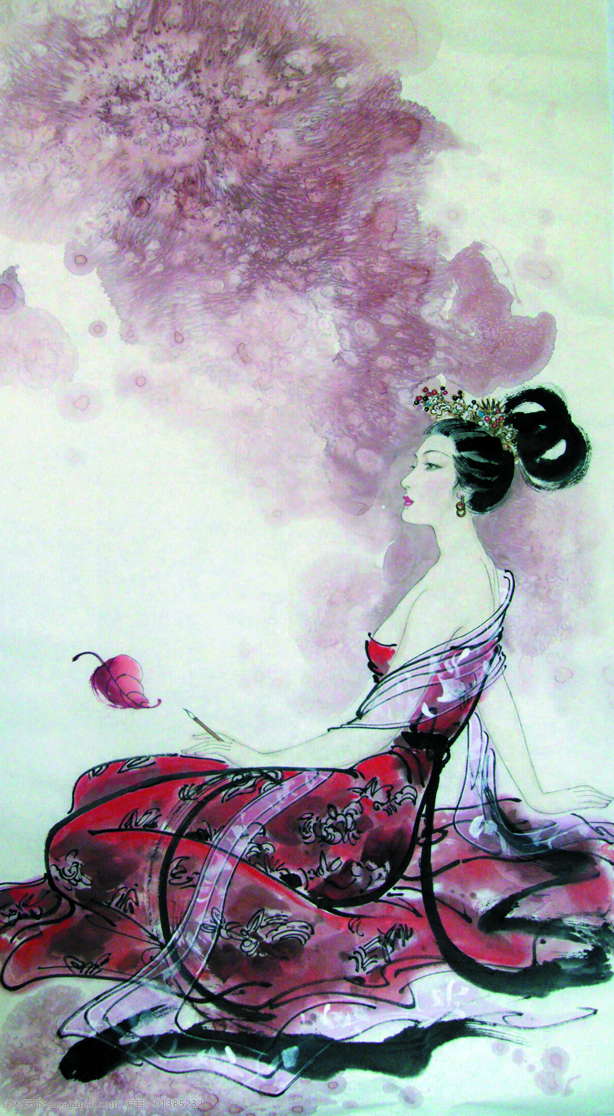 古代仕女 美术 中国画 人物画 女人 仕女 丽人 红叶 文化艺术 绘画书法