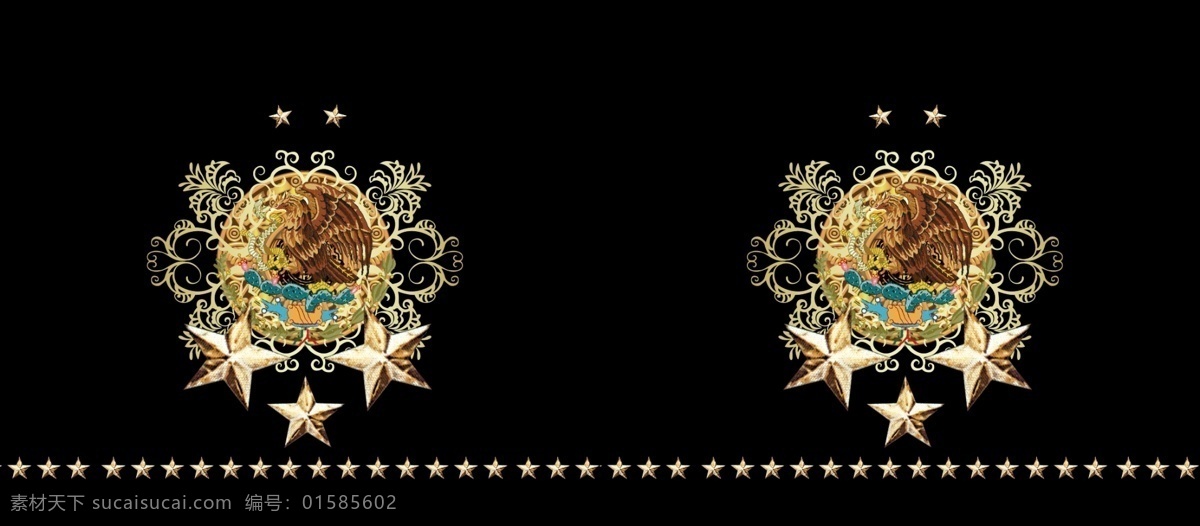 三个大五角星 男装裁片 数码印花图 欧式风 五角星 文化艺术 传统文化 黑色
