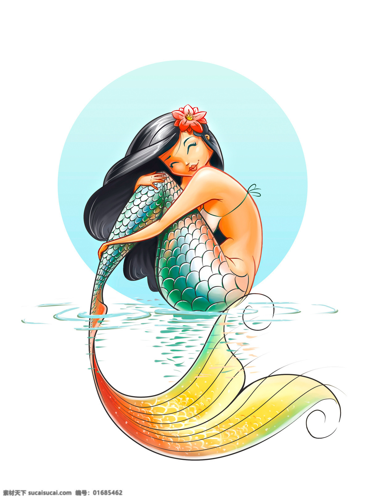 彩色 卡通 美人鱼 鱼 彩色卡通动物 漫画动物 卡通动物 卡通形象 漫画插画 文化艺术