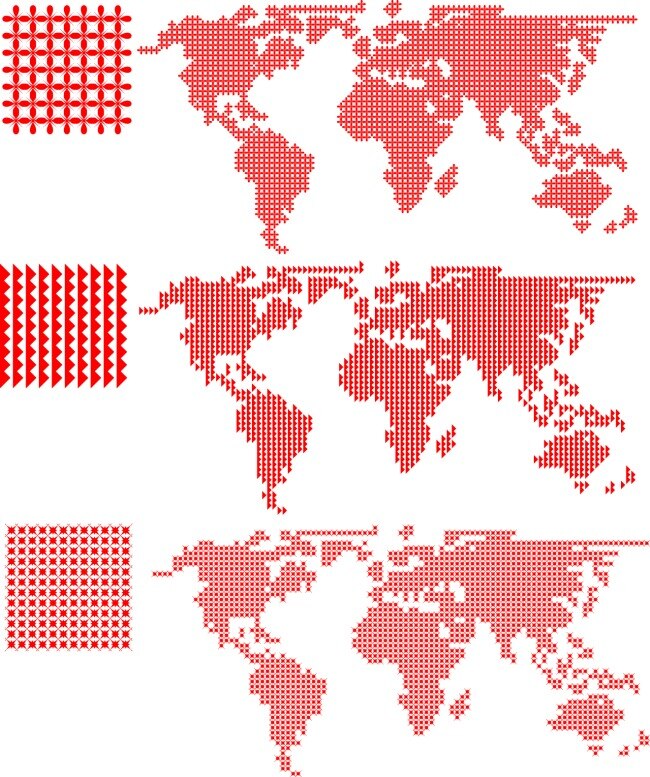 马赛克 世界地图 方块 矢量图 花纹花边