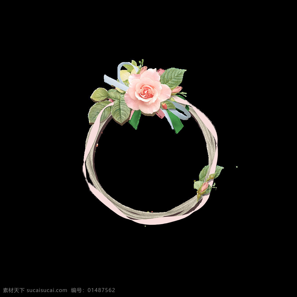 粉色 花朵 花环 元素 清新 唯美 装饰