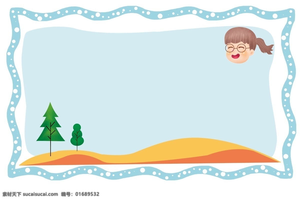 漂亮 沙滩 边框 插图 边框插图 蓝色边框 精美边框 漂亮的边框 沙滩边框插图 数模 绿树 沙漠