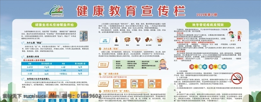 健康教育 宣传栏 控油限盐 禁烟标志 绿色