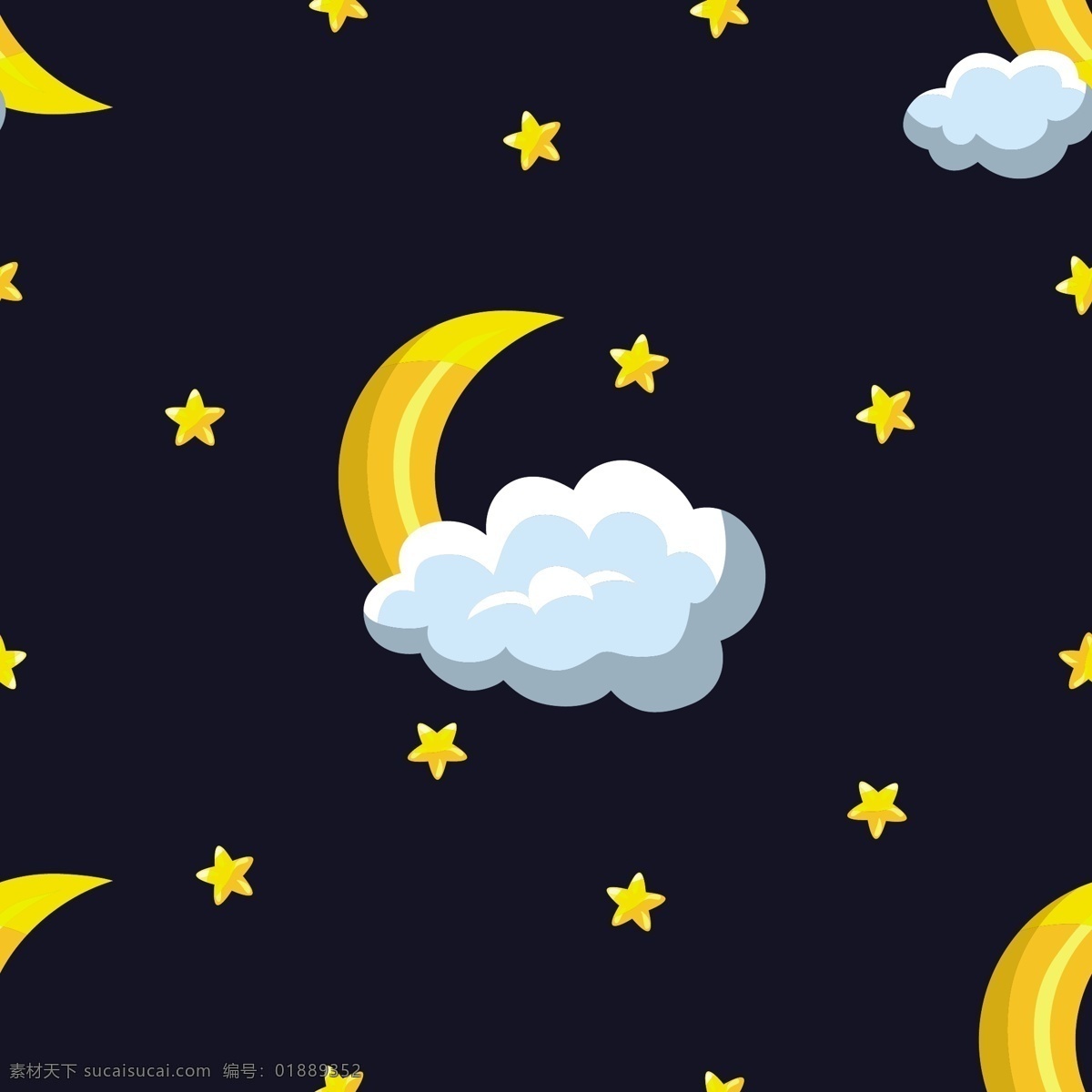 星空 月亮 星星 四方 连续 矢量图 服装设计 男装设计 女装设计 箱包印花 男装印花 女装印花 童装印花 潮流服装印花 潮牌设计 面料印花 布料印花 贴纸图案 宇宙星空 外太空 行星 星光 星夜 弯月 白云 云朵 五角星 四方连续底纹 明月 夜空底纹 星空矢量图 矢量图案共享
