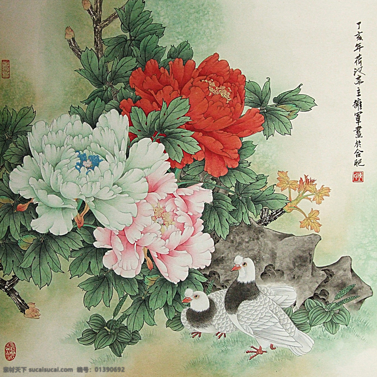 工笔花卉 牡丹花 文化艺术 绘画书法 设计图库
