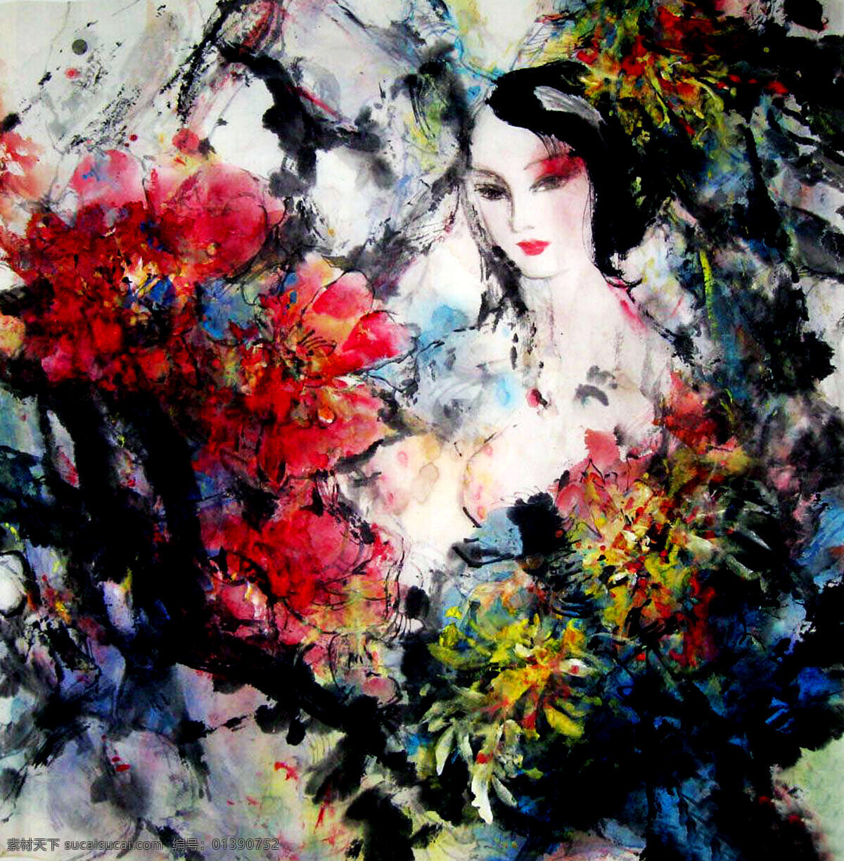 花与女人 美术 绘画 中国画 彩墨画 水墨写意画 人物画 女人 女子 佳人 美人 青春 美丽 天生丽质 服装 发型 动作 表情 姿势 花木 花卉 花朵 花枝 五彩芳菲 芬芳 荟萃 国画艺术 花与女人国画 舞蹈音乐 文化艺术