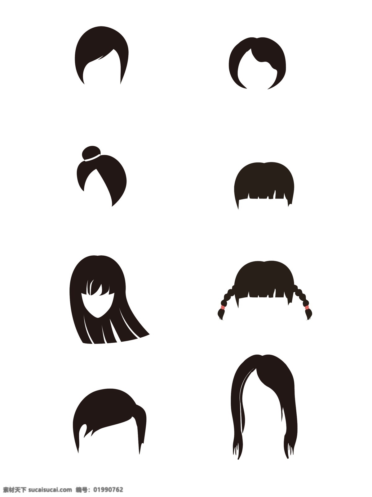 女孩发型 卡通 手绘 漫画 女孩 人物 头发 黑色头发 女孩头发 发型 头发装饰