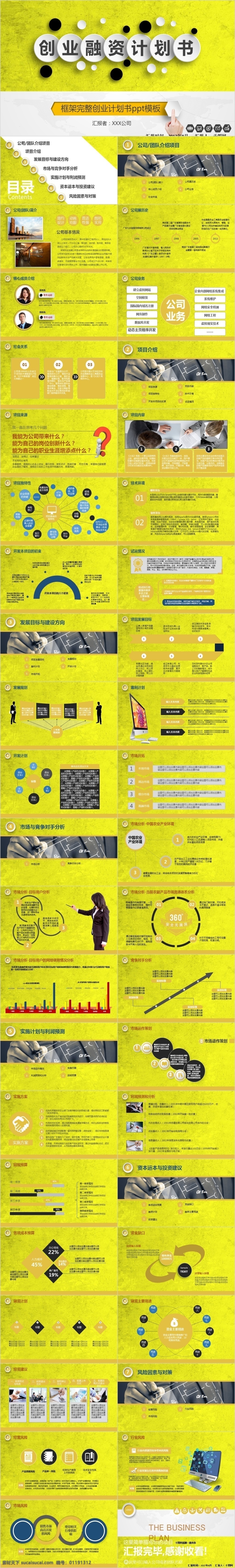 黄色 创业融资 计划书 模板 创意 创业 融资 ppt模板