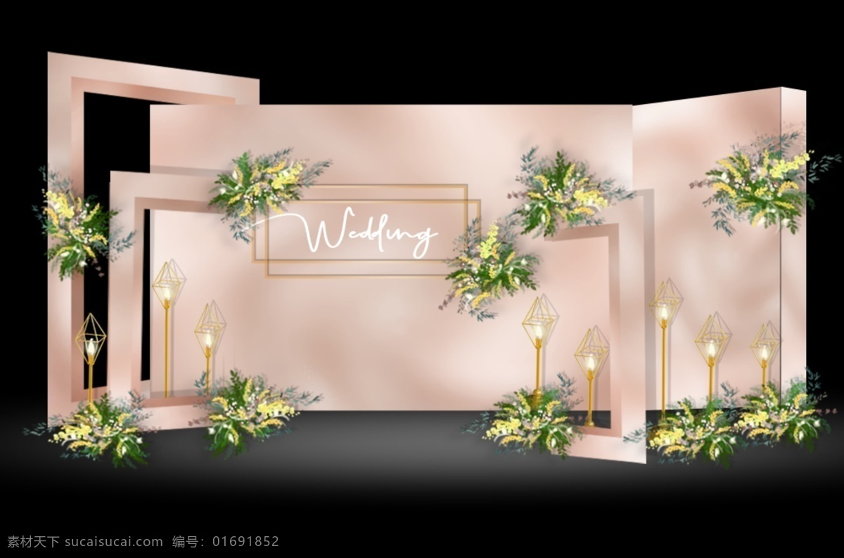 香槟 色 简约 婚礼 迎宾 效果图 香槟色婚礼 简约婚礼 几何婚礼 背景纹理素材 黄白花艺素材 钻石灯素材