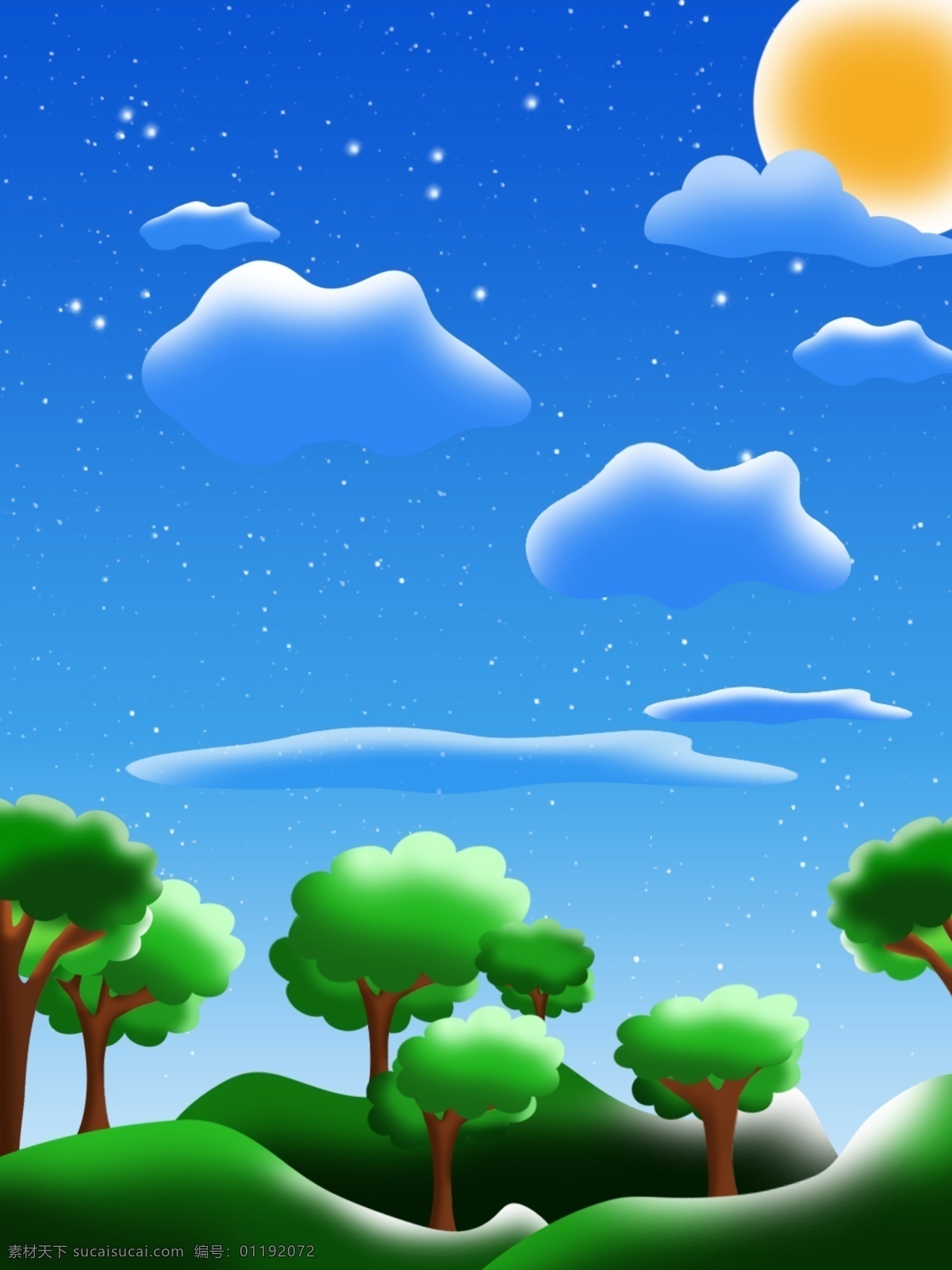 原创 天空 糖果 渐 融 背景 树 云 草地 星空 月亮 星星 渐融