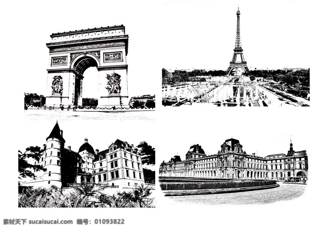 建筑 法国 法国建筑 著名建筑 法国风情 凯旋门 埃菲尔铁塔 卢浮宫 巴黎圣母院 古典 国内广告设计 广告设计模板 源文件